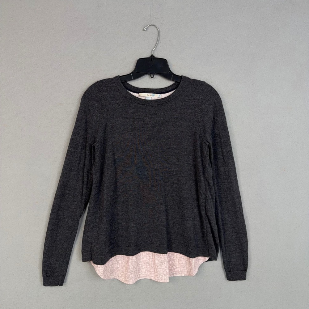 Boden Sweater Womens XS Gray Pink Dotted Split Back Merino Wool Layered Look